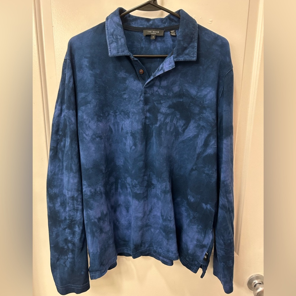 Ted Baker sz 4 (Us L) Blue Tie Dye Polo Retro Classic Summer Polo